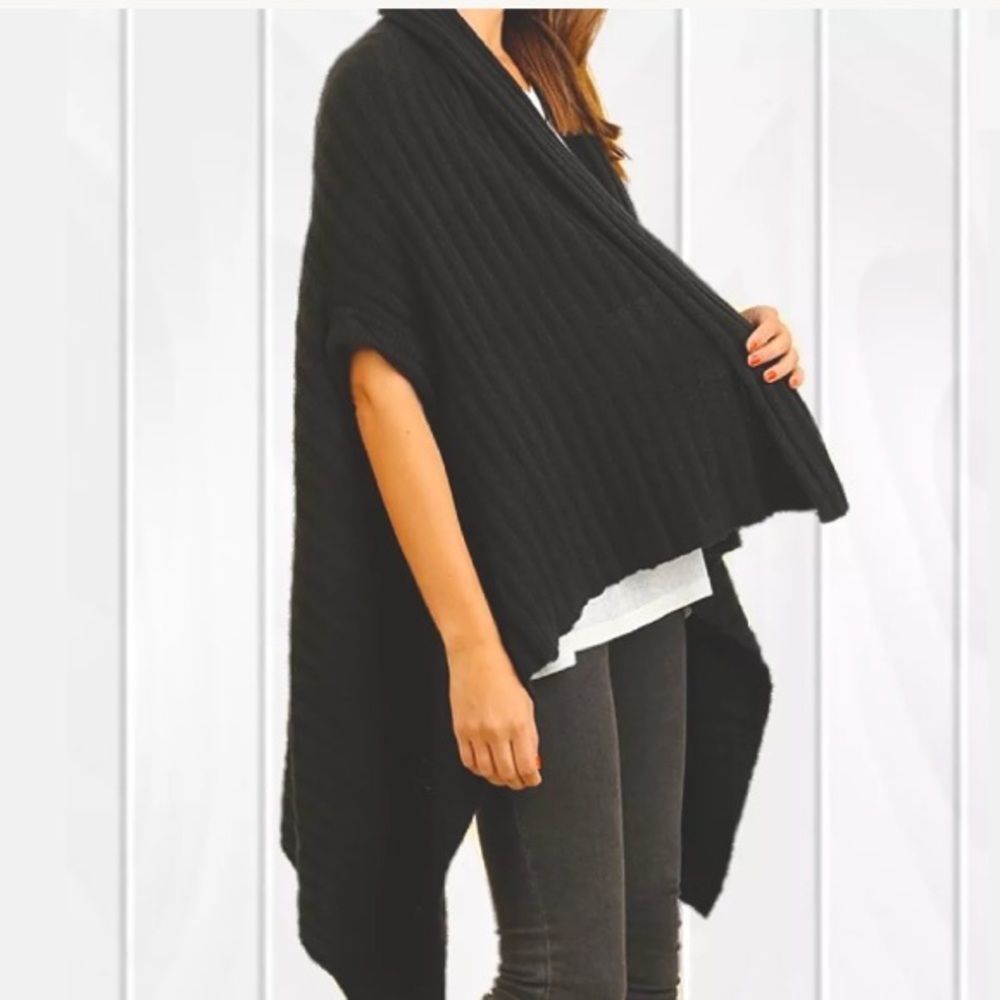 Umgee Black Cardigan High Low Cape Shawl Collar